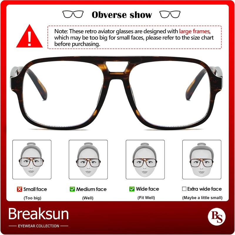 Breaksun Oversized Square Aviator Glasses for Women Men Big Frame Retro Blue Light Blocking Glasses Vintage Style - Image 3